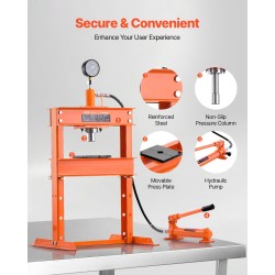 Hydraulinen H-muotoinen puristin 10 tonnin lattiamalli teräsrunko säädettävä varoventtiilillä