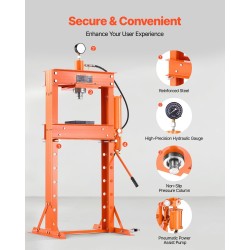 Hydraulinen H-kehyksinen 30 t työpajapuristin paksunnettu teräsrakenne paineilmakäyttöinen kolmionmuotoinen tuki