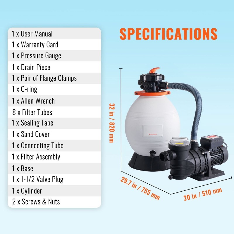 Hiekkasuodatinpumppu 400 millimetriä 18000 litraa tunnissa 850 wattia kotikäyttöön ja kevyeseen ammattikäyttöön