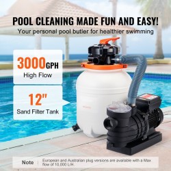 Hiekkasuodatinpumppu maanpäällisiin uima-altaisiin 300 mm 10000 l/h 285W kuusiportainen monitieventtiili