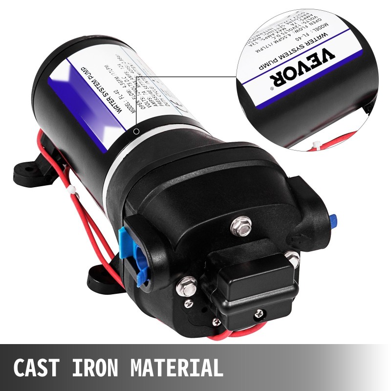 Kalvovesipumppu 12 voltin valurautarunkoinen automaattinen itseimevä 17 litraa minuutissa maksimipaine 2,76 bar