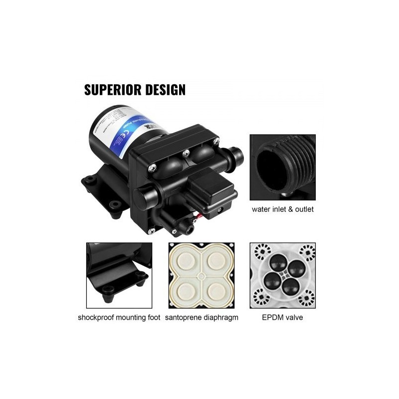 Kalvopumppu 12 voltin itseimevä polypropeenirungolla 15 litraa minuutissa 3,8 bar