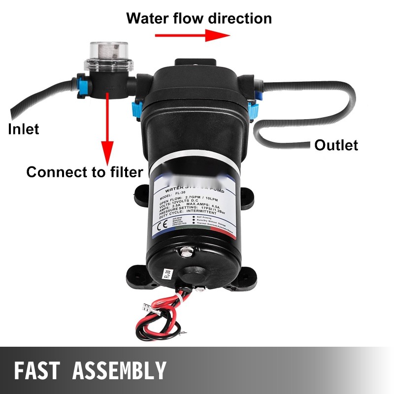 Kalvopainepumppu 12 V 10 l/min valurautarunkoinen itseimevä malli FL-30