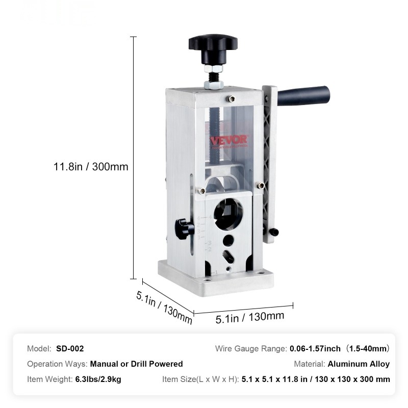 Johdonkuorintakone kompakti alumiiniseosrunko 1,5–40 mm kuparijohtojen kuorintaan käsikäyttö tai porakonekäyttö