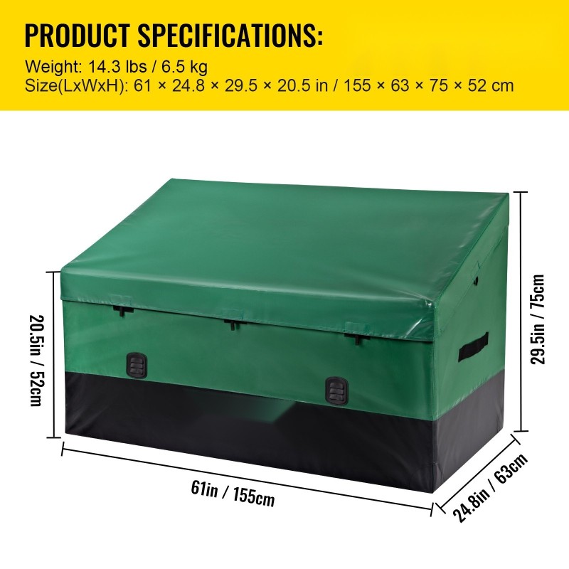 Ulkosäilytyslaatikko sinkityllä putkirungolla ja pressukannella tilava 150 gallonaa kevyt