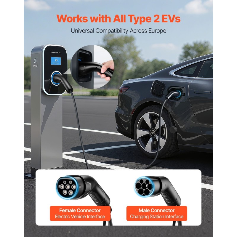 Jatkojohto sähköautolle tyyppi 2 10 m 32 A 22 kW IP65