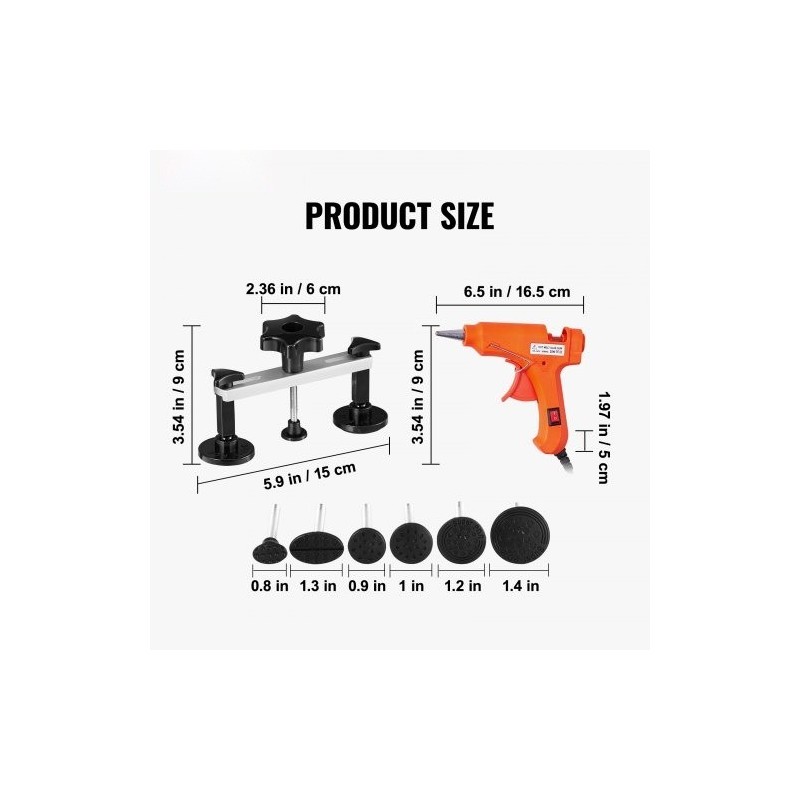 Siltamallinen lommonvetäjä sarja auton koripeltien oikaisuun alumiini ja ABS-muovi liimapistoolilla ja vetotapeilla