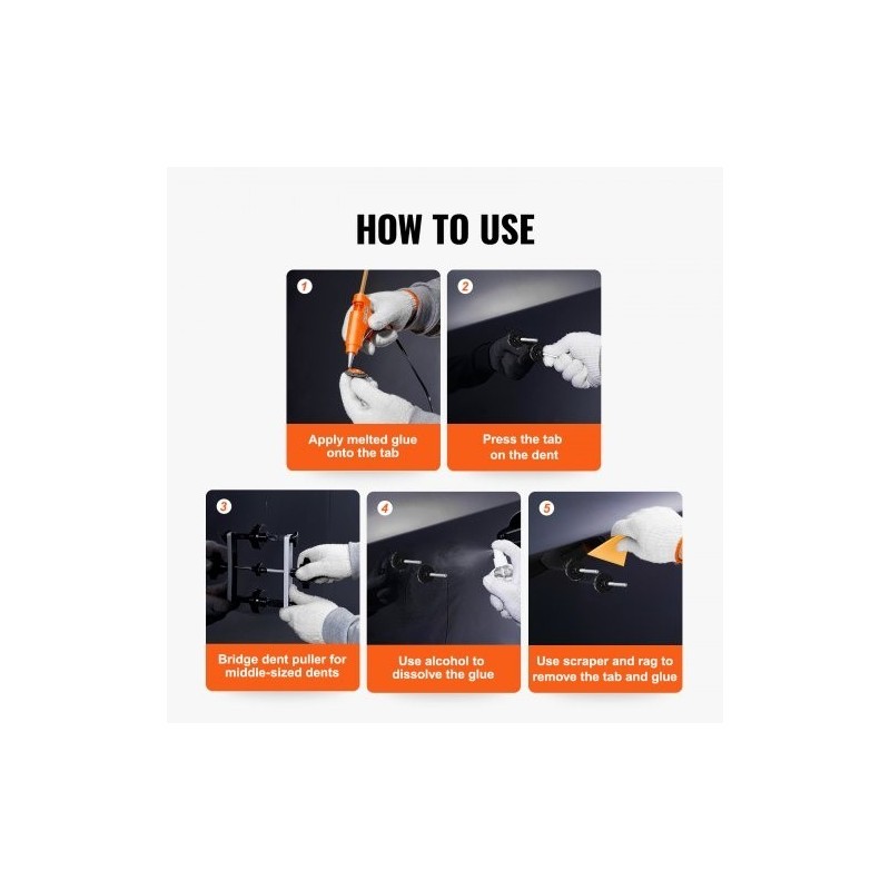 Siltamallinen lommonvetäjä sarja auton koripeltien oikaisuun alumiini ja ABS-muovi liimapistoolilla ja vetotapeilla