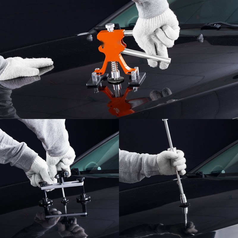 Auton lommokorjaussarja ilman maalausta sisältää sillanostimen liimapyssyn ja vetotapit