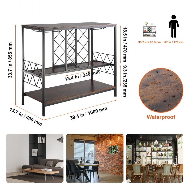 40 tuuman baarikaappi lastulevystä ja teräksestä 20 pullolle viinalasitelineellä