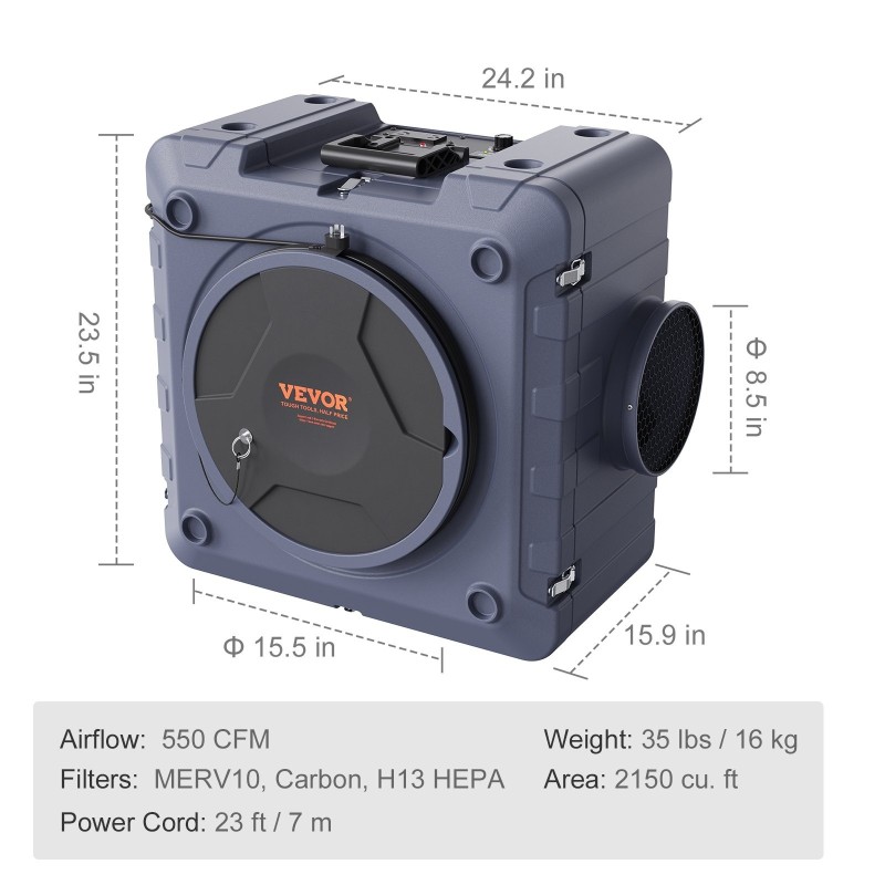 Ilmanpuhdistin 3-vaiheisella MERV10 aktiivihiili H13 HEPA 550 CFM pinottava kanavaliitännällä