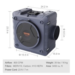 Ilmanpuhdistin 3-vaiheisella suodatuksella MERV10 hiilisuodatin H13 HEPA pinottava 800 CFM
