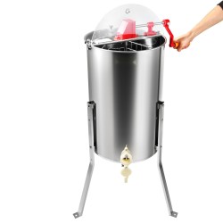 Hunajalinko 3 kehälle ruostumatonta terästä käsikäyttöinen läpinäkyvällä kannella ja hanalla korkeussäädettävällä telineellä