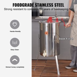 Hunajalinko 3 kehälle ruostumatonta terästä käsikäyttöinen läpinäkyvällä kannella ja hanalla korkeussäädettävällä telineellä