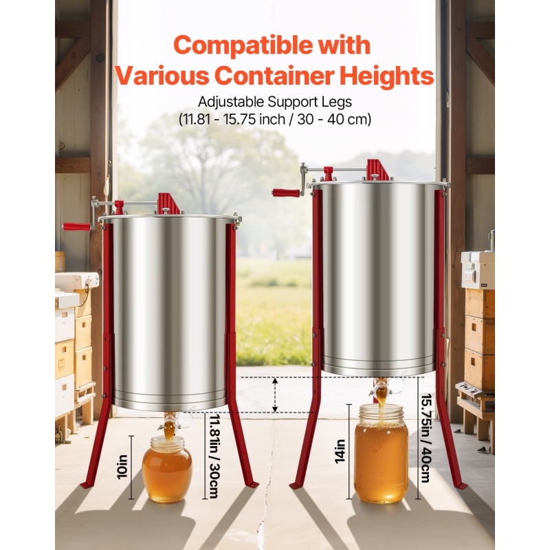 Manuaalinen hunajalinko 6 kehälle ruostumatonta terästä läpinäkyvällä kannella korkeussäädettävällä jalustalla