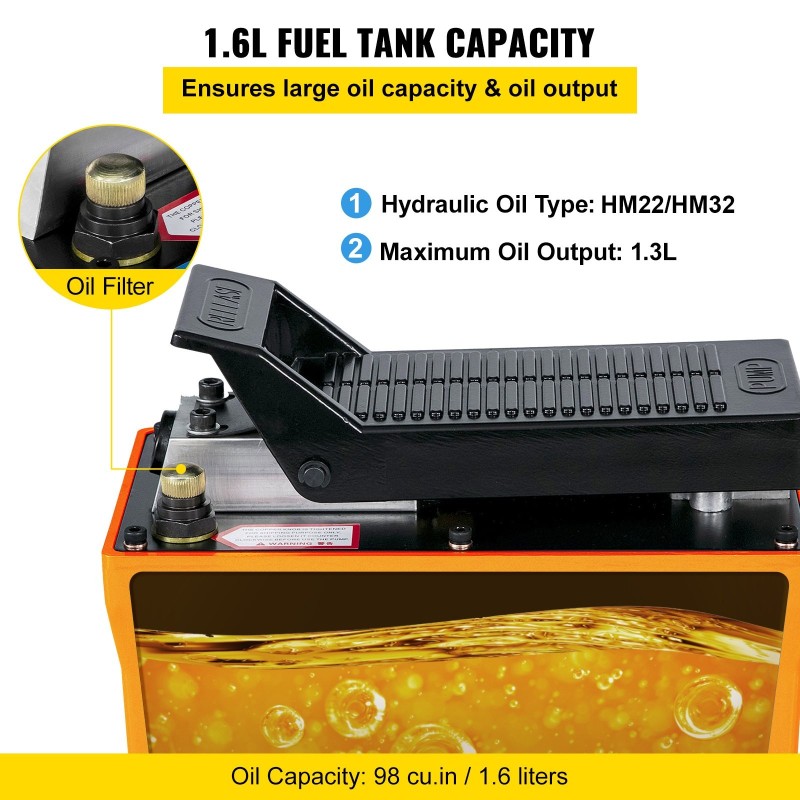 Paineilmatoiminen jalkakäyttöinen hydraulipumppu 10000 psi 1,6 l öljysäiliö 1,25 m hydrauliletku