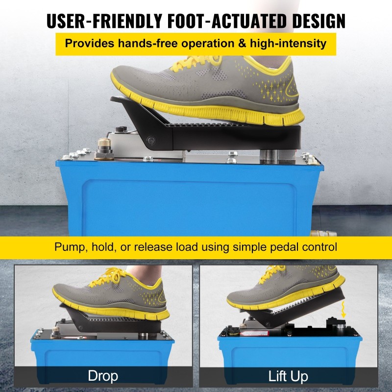 Ilmakäyttöinen alumiininen hydraulinen jalkapoljinpumppu 10000 psi 1,6 l säiliö 2 m letku