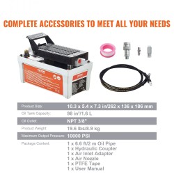 Ilmahydraulinen jalkapoljinpumppu 1,9 litran säiliö noin 6895 baaria 2 metrin letku
