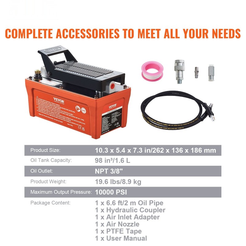 Jalkakäyttöinen paineilmahydraulipumppu 1,6 L säiliö 10000 PSI autokorjaamoihin
