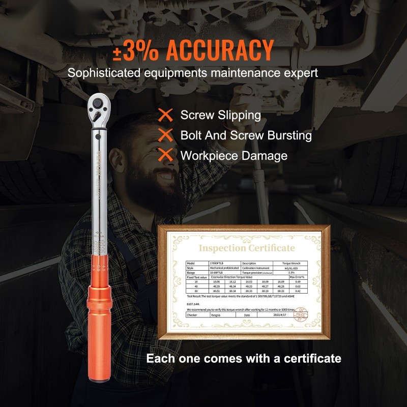 Mekaaninen 3/8-tuumainen momenttiavain 14–110 N·m ±3% tarkkuus kromivanadiiniteräs