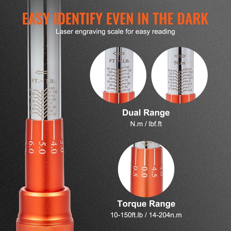 Mekaaninen momenttiavain 1/2 tuuman 14–204 Nm kromivanadiiniteräs