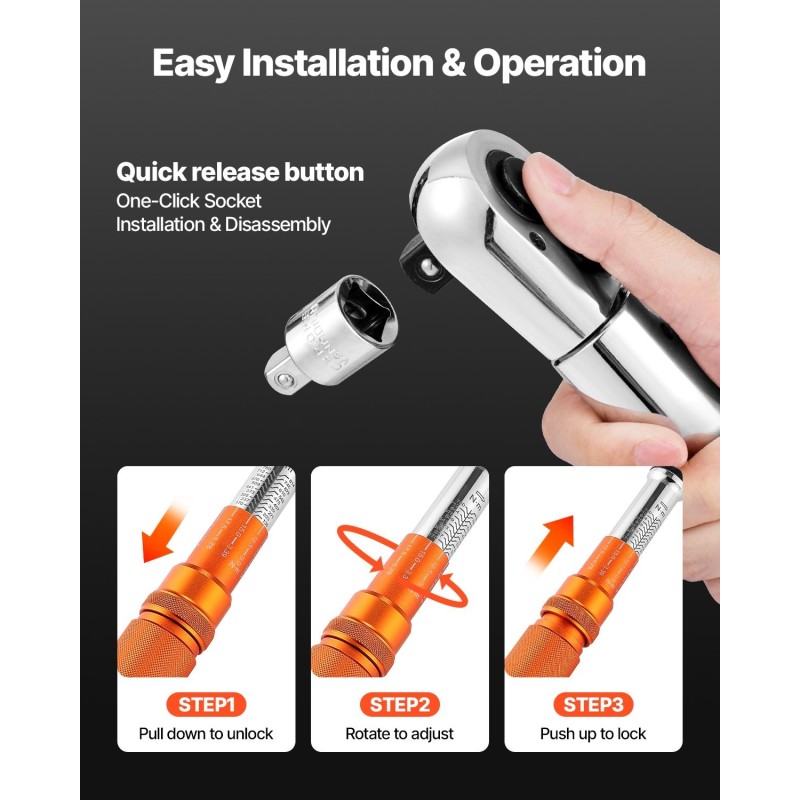 Momenttiavain seosteräs 3/4 tuuman vetoneliö 136–814 Nm auton korjaukseen