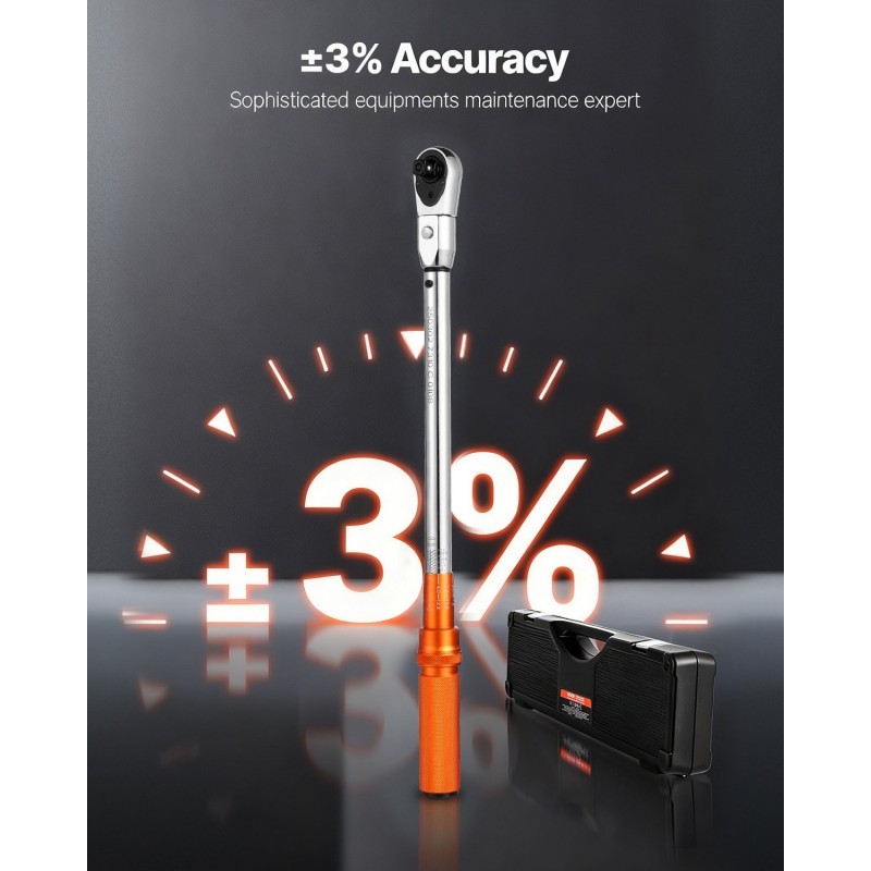 Momenttiavain 1/2-tuumainen säädettävä 27,1–216,8 N·m kahdensuuntainen kaksoisasteikkoinen 72-hampaainen vaihdettavapää 2%