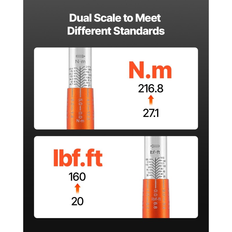 Momenttiavain 1/2-tuumainen säädettävä 27,1–216,8 N·m kahdensuuntainen kaksoisasteikkoinen 72-hampaainen vaihdettavapää 2%