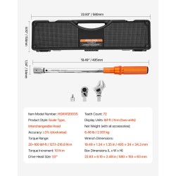 Momenttiavain 1/2-tuumainen säädettävä 27,1–216,8 N·m kahdensuuntainen kaksoisasteikkoinen 72-hampaainen vaihdettavapää 2%