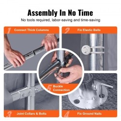 Säilytyssuoja galvanoitu teräsrunko 1,83 x 2,44 x 2,13 m kaksipuolinen PE-peite vetoketjuovi