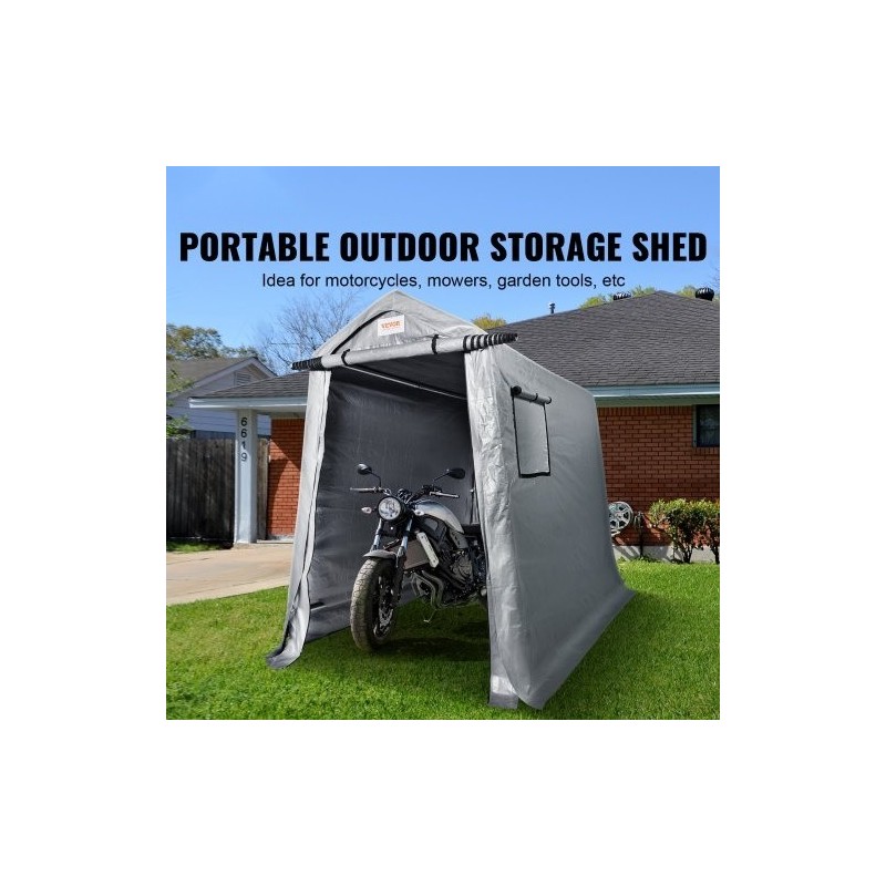 Säilytyssuoja galvanoitu teräsrunko 1,83 x 2,44 x 2,13 m kaksipuolinen PE-peite vetoketjuovi