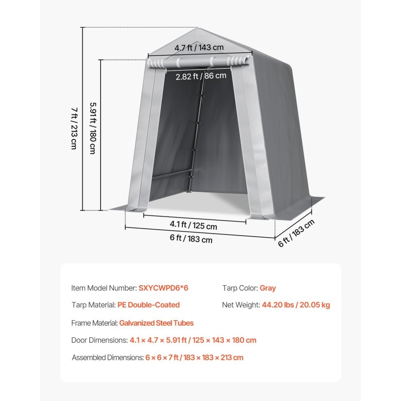 Ulkosäilytysteltta 183x183x214cm polyeteenipeite sinkityt teräsputket rullattava ovi ilmanvaihtoaukot