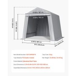 Ulkosäilytyssuoja galvanoitu teräsrunko PE-muovi rullattava ovi tuuletusaukot 245×245×227 cm harmaa