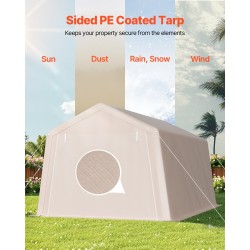 Siirrettävä ulkovarasto PE-kate sinkityt teräsputket 305x458 cm kaksi rullattavaa ovea beige