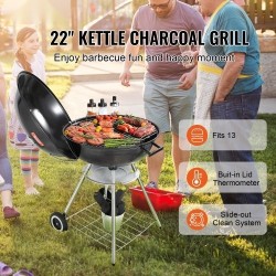 Pallohiiligrilli posliiniemaloitu teräsrunko 22 tuumaa kannettava lämpömittarilla ulkokäyttöön