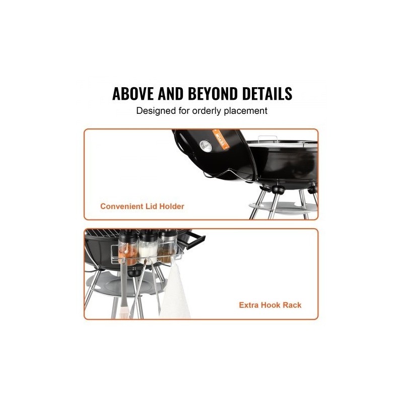 Pallohiiligrilli posliiniemaloitu teräsrunko 22 tuumaa kannettava lämpömittarilla ulkokäyttöön