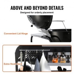 Hiili- ja propaanikaasugrilli 21-tuumainen posliiniemaloitu rautarunko kansi ja kärry ulkokäyttöön