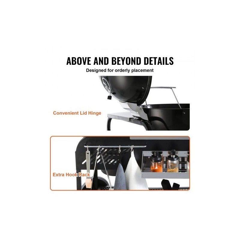 Hiili- ja propaanikaasugrilli 21-tuumainen posliiniemaloitu rautarunko kansi ja kärry ulkokäyttöön