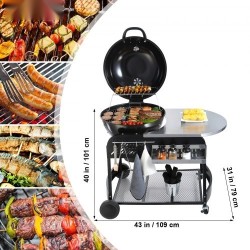 Hiili- ja propaanikaasugrilli 21-tuumainen posliiniemaloitu rautarunko kansi ja kärry ulkokäyttöön