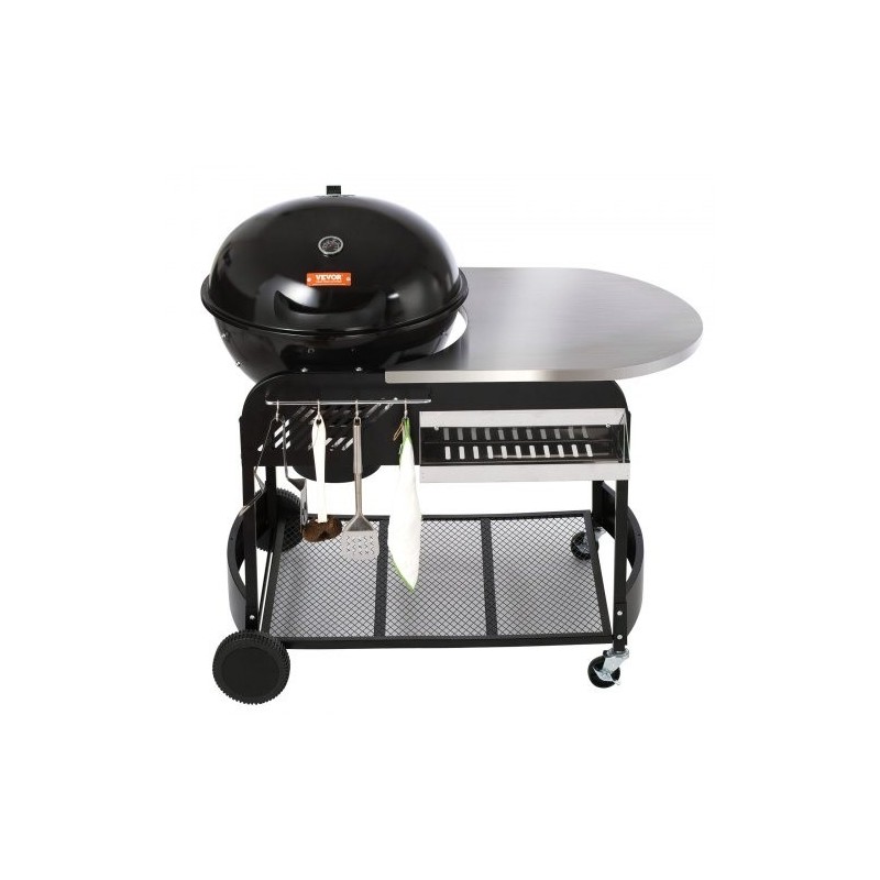 Hiili- ja propaanikaasugrilli 21-tuumainen posliiniemaloitu rautarunko kansi ja kärry ulkokäyttöön