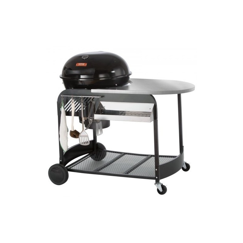 Hiili- ja propaanikaasugrilli 21-tuumainen posliiniemaloitu rautarunko kansi ja kärry ulkokäyttöön