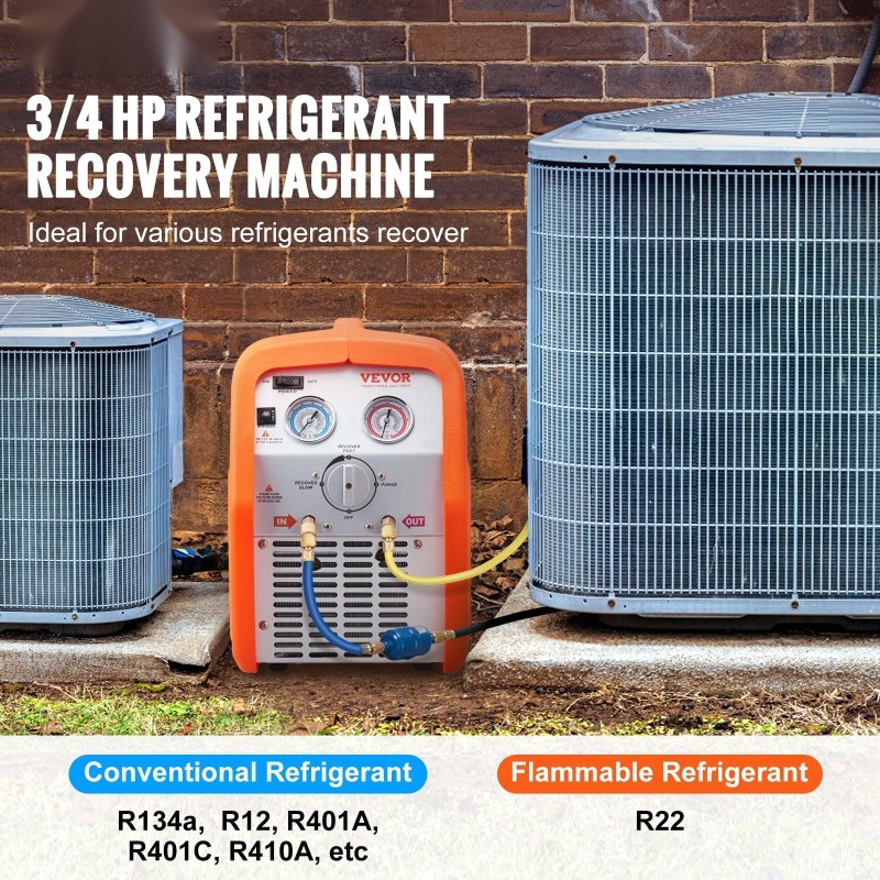 Kannettava kylmäaineen talteenottokone 0,75 hv 220–240 V höyry- ja nestemäisille kylmäaineille