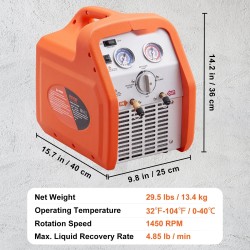 Kannettava kylmäaineen talteenottokone 0,75 hv 220–240 V höyry- ja nestemäisille kylmäaineille