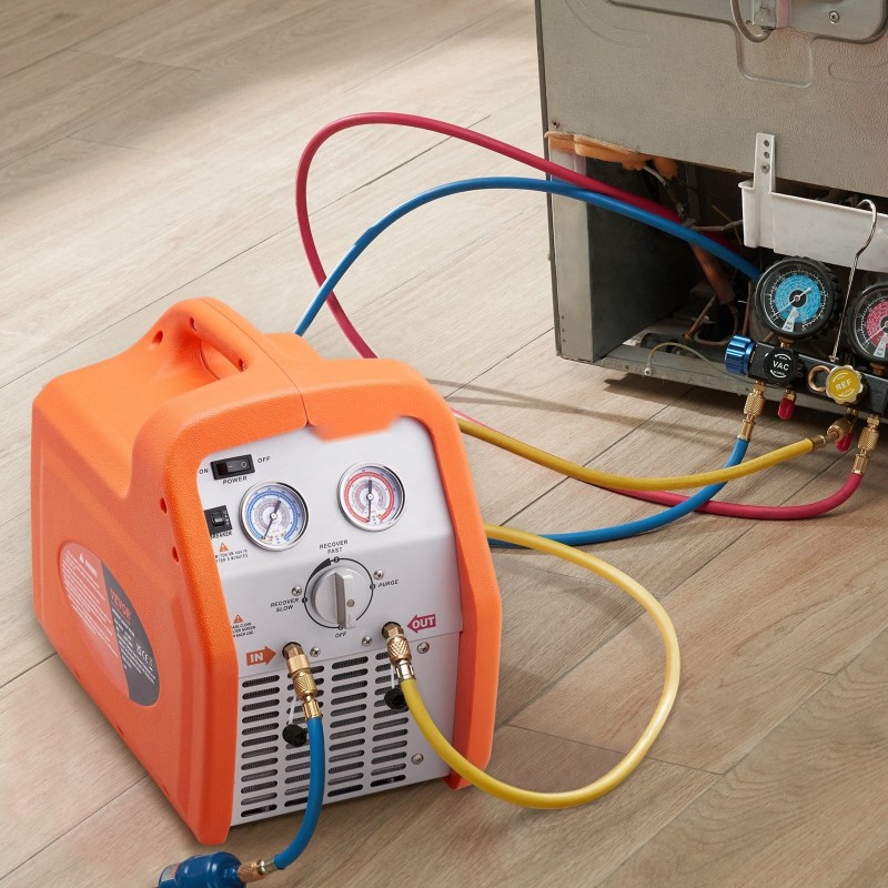 Kannettava kylmäaineen talteenottokone 0,75 hv 220–240 V höyry- ja nestemäisille kylmäaineille