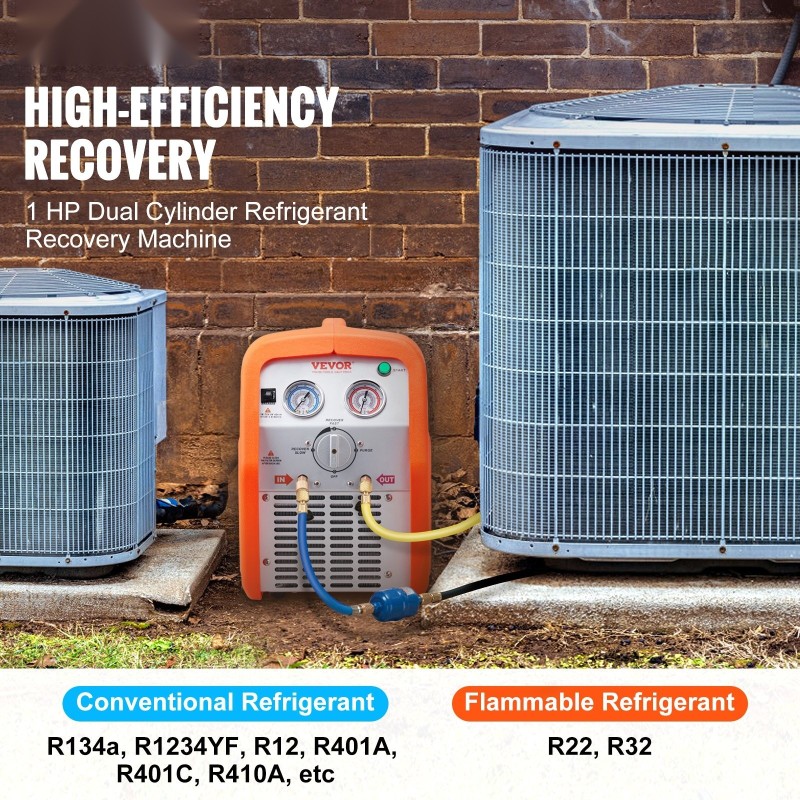 Kylmäaineen talteenottokone 1 hv kaksoissylinterillä 220–240V kannettava höyry- ja nestemäisille kylmäaineille