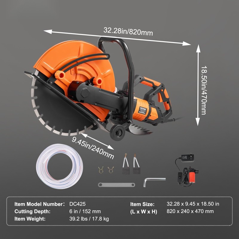 Sähköinen betonisaha 16 tuuman terällä 3200 wattia märkä ja kuiva