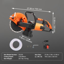 Sähköinen betonisaha 23 cm terällä märkä- ja kuivaleikkaukseen vesipumpulla