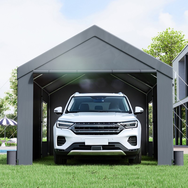 Ajoneuvokatos 3,1 x 6,1 m galvanoitu teräsrunko UV-suojattu pressu irrotettavat sivuseinät