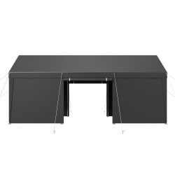 Ulkokatos galvanoitu teräsrunko 3 65x6 09 m PE kangas harmaa irrotettavat sivuseinät