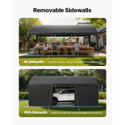 Ulkokatos galvanoitu teräsrunko 3,65x6,09 m PE-kangas harmaa irrotettavat sivuseinät